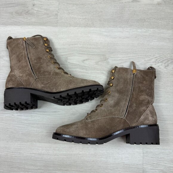Tory Burch Lace Up Suede Combat Boots Womens 9 Brown Lug Sole - Picture 4 of 7